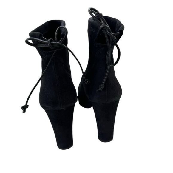 Stuart Weitzman Catch Suede Leather Ankle Tie Bootie Black Size 8.5 - Picture 8 of 16